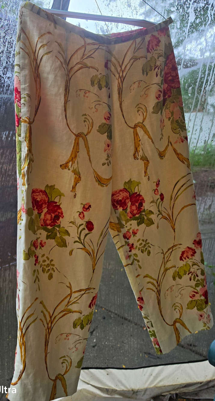 Silk Club Collection Women’s Floral Linen Pants L Regular Zip Dry Clean Lining